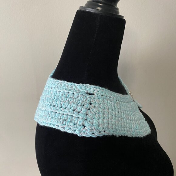 Handmade Crochet Blue Grey Bamboo Rayon Cotton Collar Neckwear Accessory - Picture 3 of 6